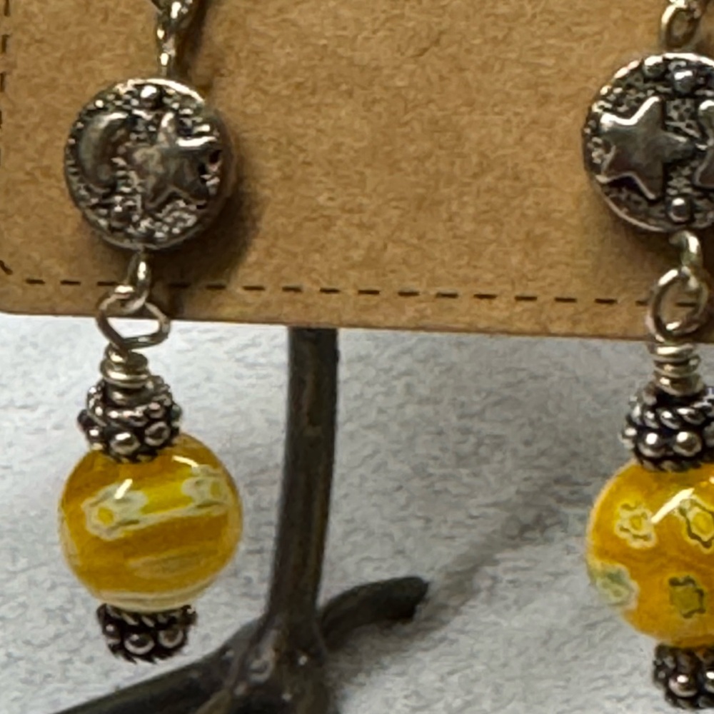 Yellow Beaded Millefiori Dangle Love You to the Moon 🌖 Earrings  2/$22 - Picture 3 of 6